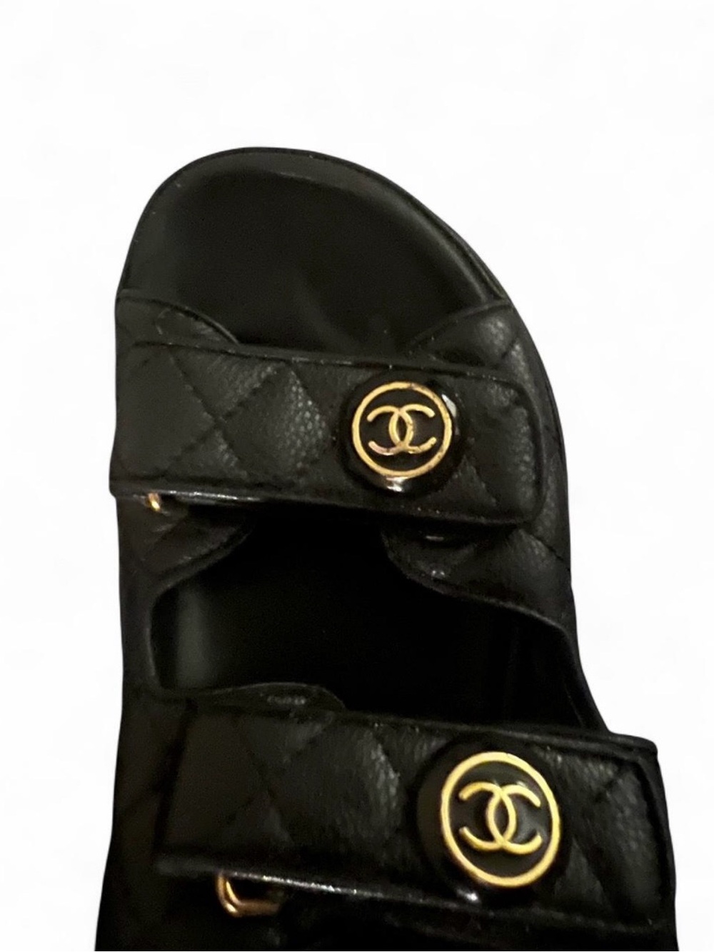 Chanel Black Leather Logo Strap Sandals 37 - Picture 2 of 4